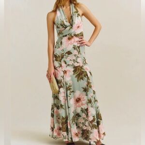 Reformation Floral Maxi Dress - Green and Pink
